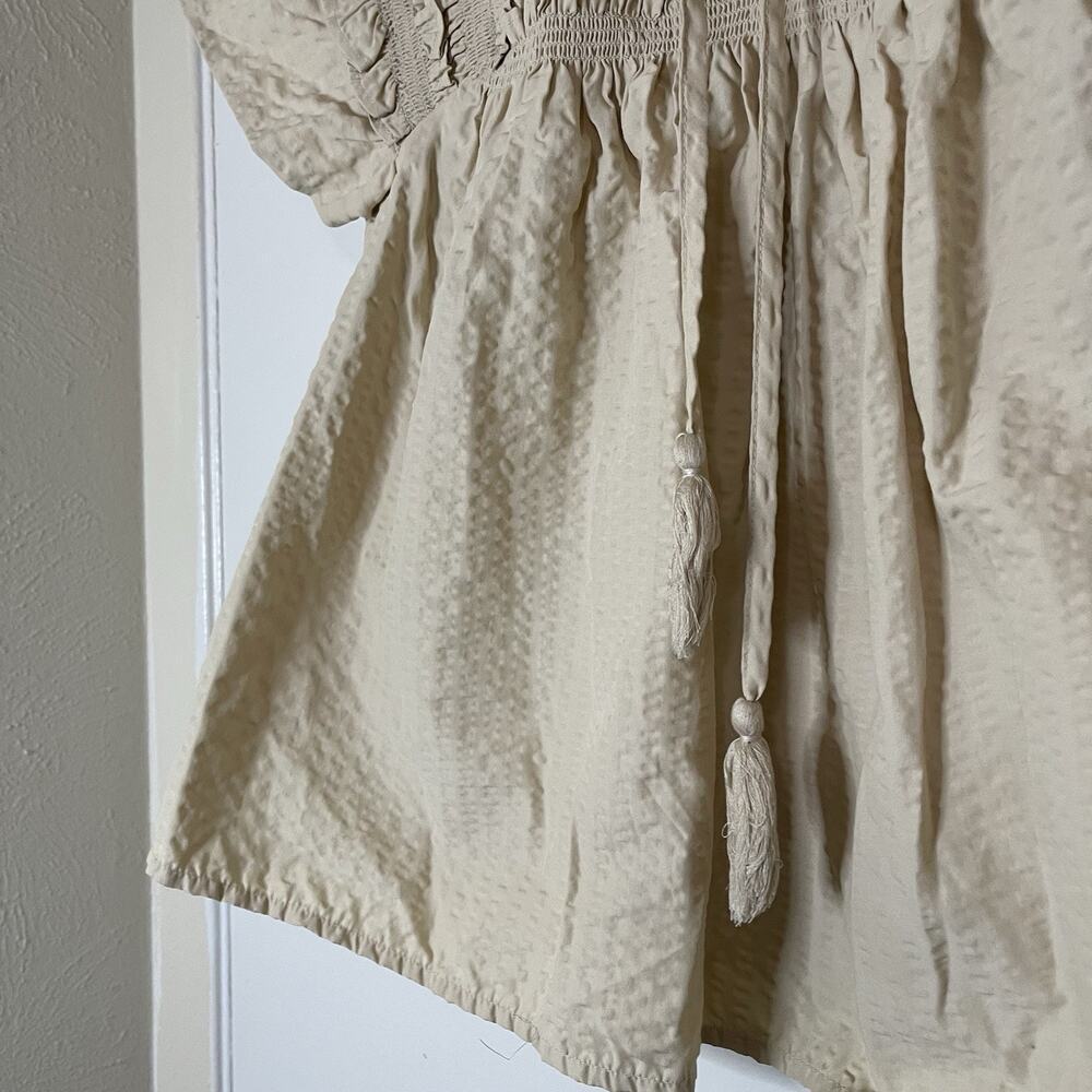 SEA new york tan beige flutter sleeve smocked blouse top size medium - Picture 3 of 4